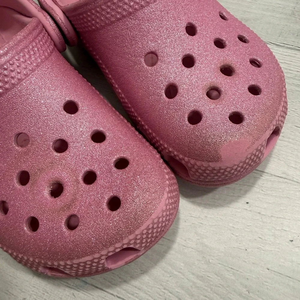 Crocs‎ classic clogs pink glitter slip on shoes child size 9